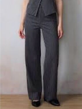 LC Lauren Conrad Charcoal Pinstripe Wide-Leg Dress Pants